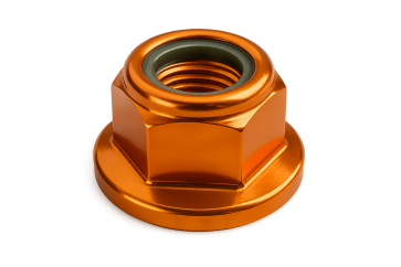 Aluminium Sechskant Stoppmutter mit Flansch in Orange